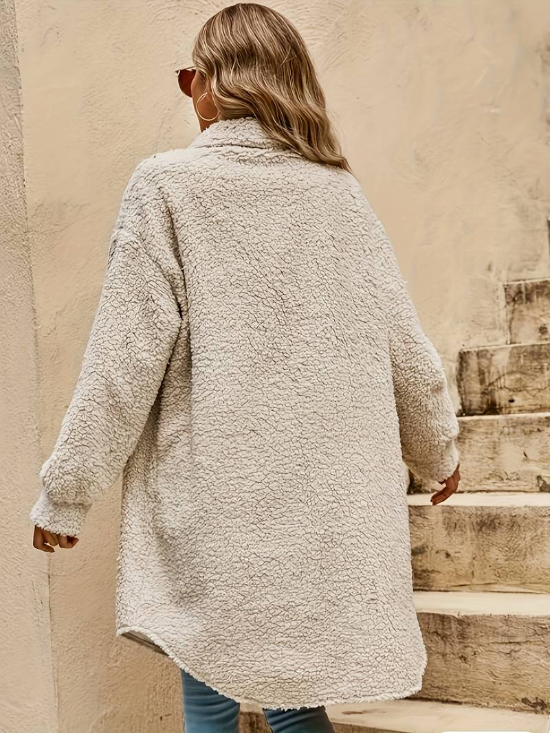 Asta | Lang Beige Teddyjakke til Kvinder