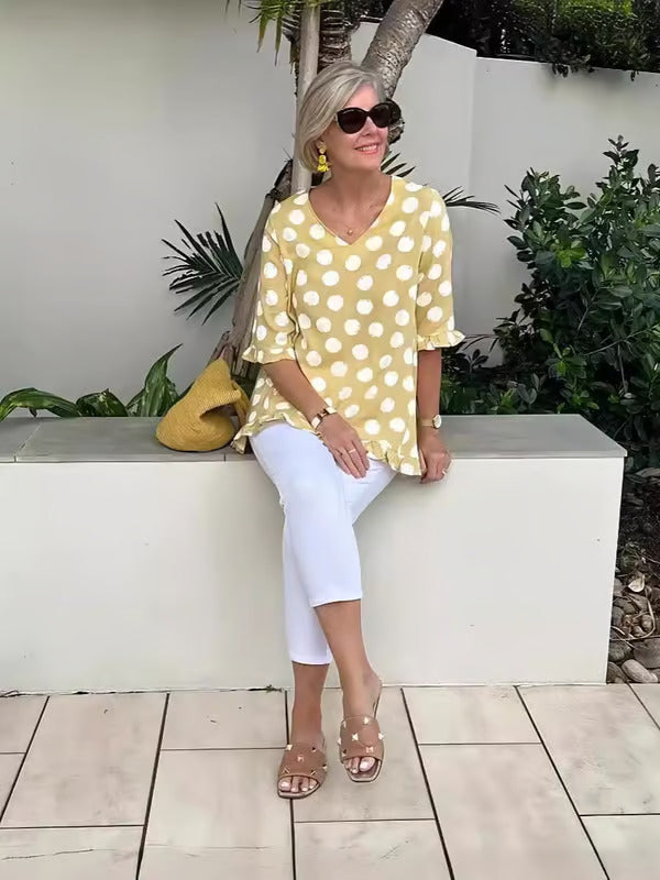 Freja | Elegant Vintage Bluse med Retro Print