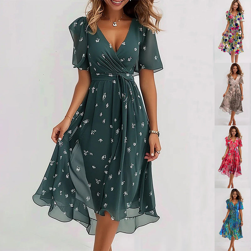 Linne | Elegant Blomstret Sommerkjole