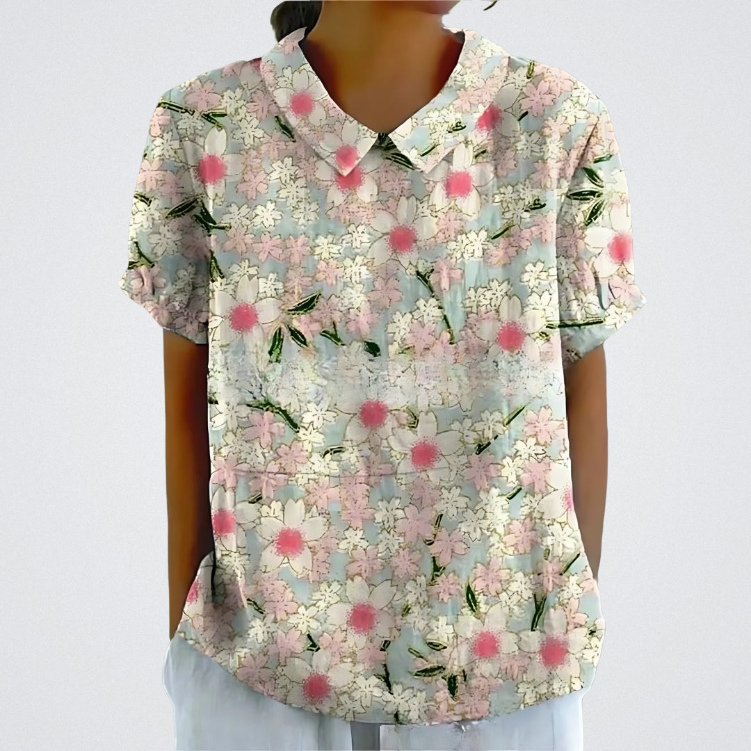 Lina | Blomstret Linnedbluse
