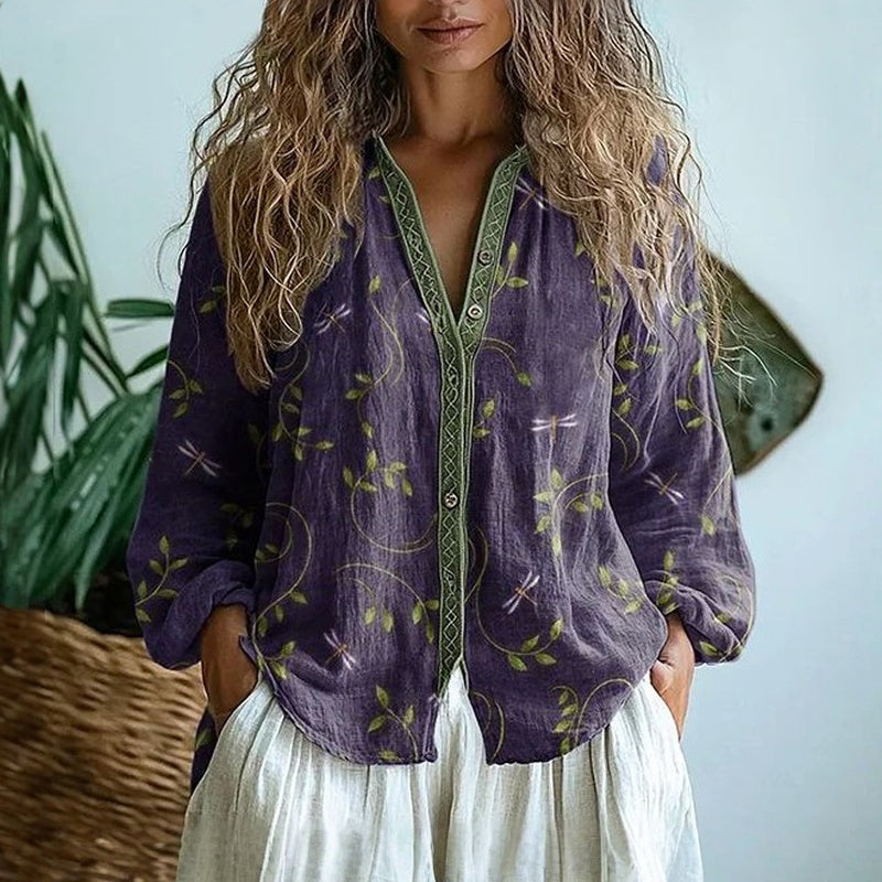 IdaâVintage Bluse Med Bladprint