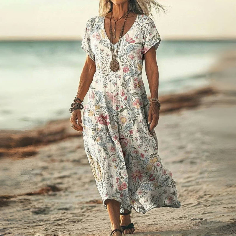 Meline | Elegant Boho Kjole med Blomsterprint