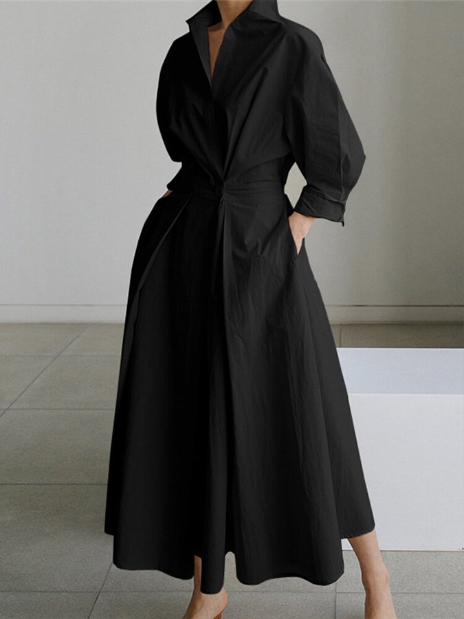 Clemence | Elegant Midi Kjole med Knapper