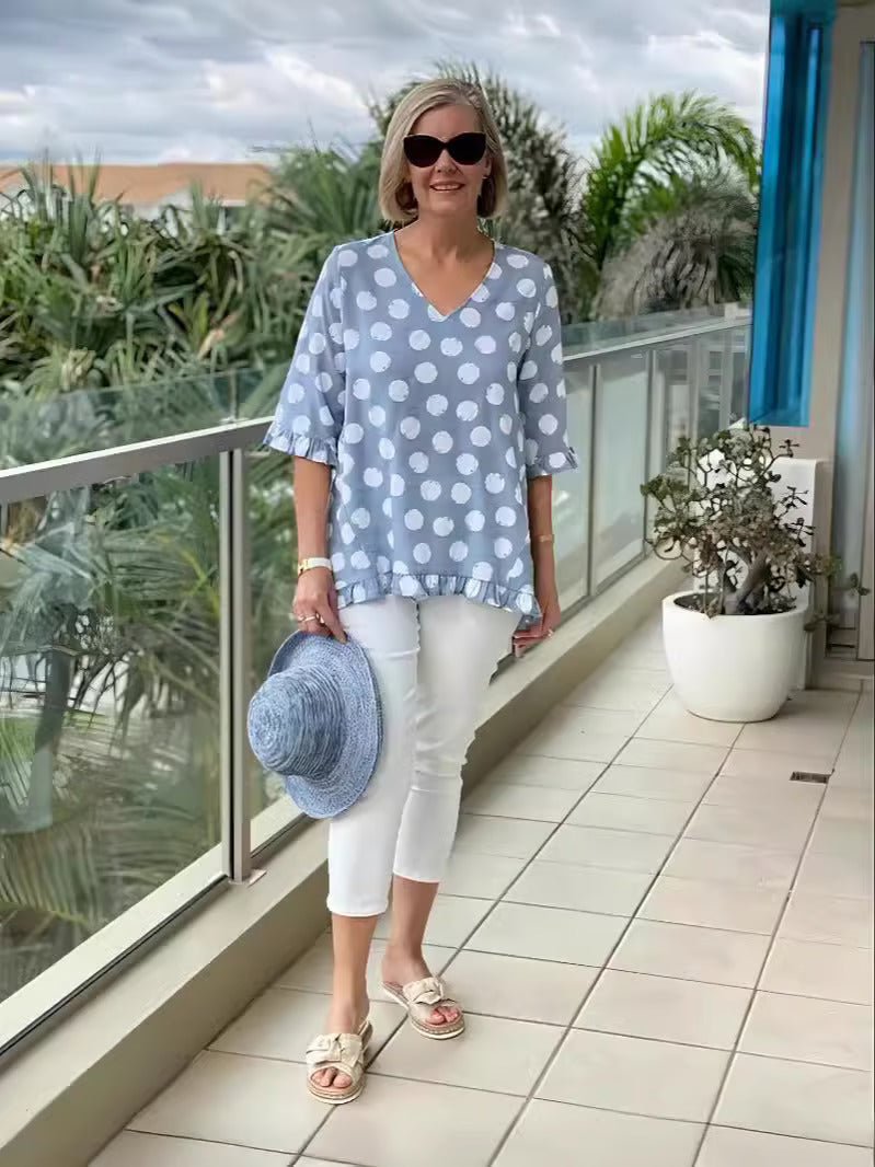 Freja | Elegant Vintage Bluse med Retro Print