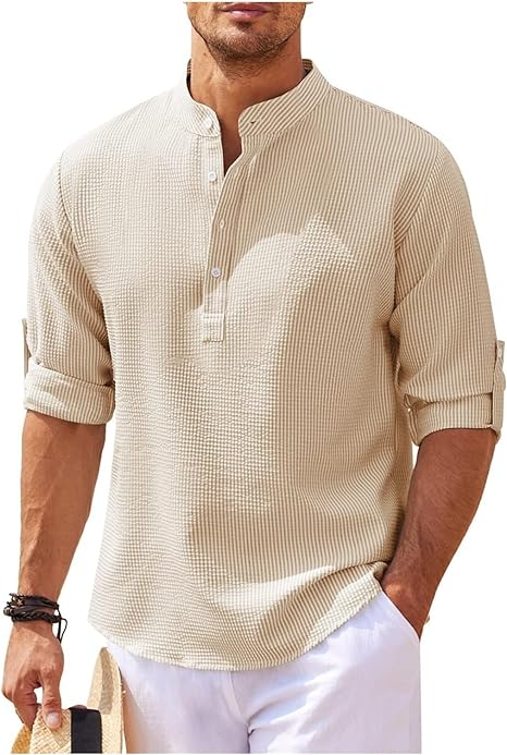 Herre Sommer Casual Struktur Henley Skjorte