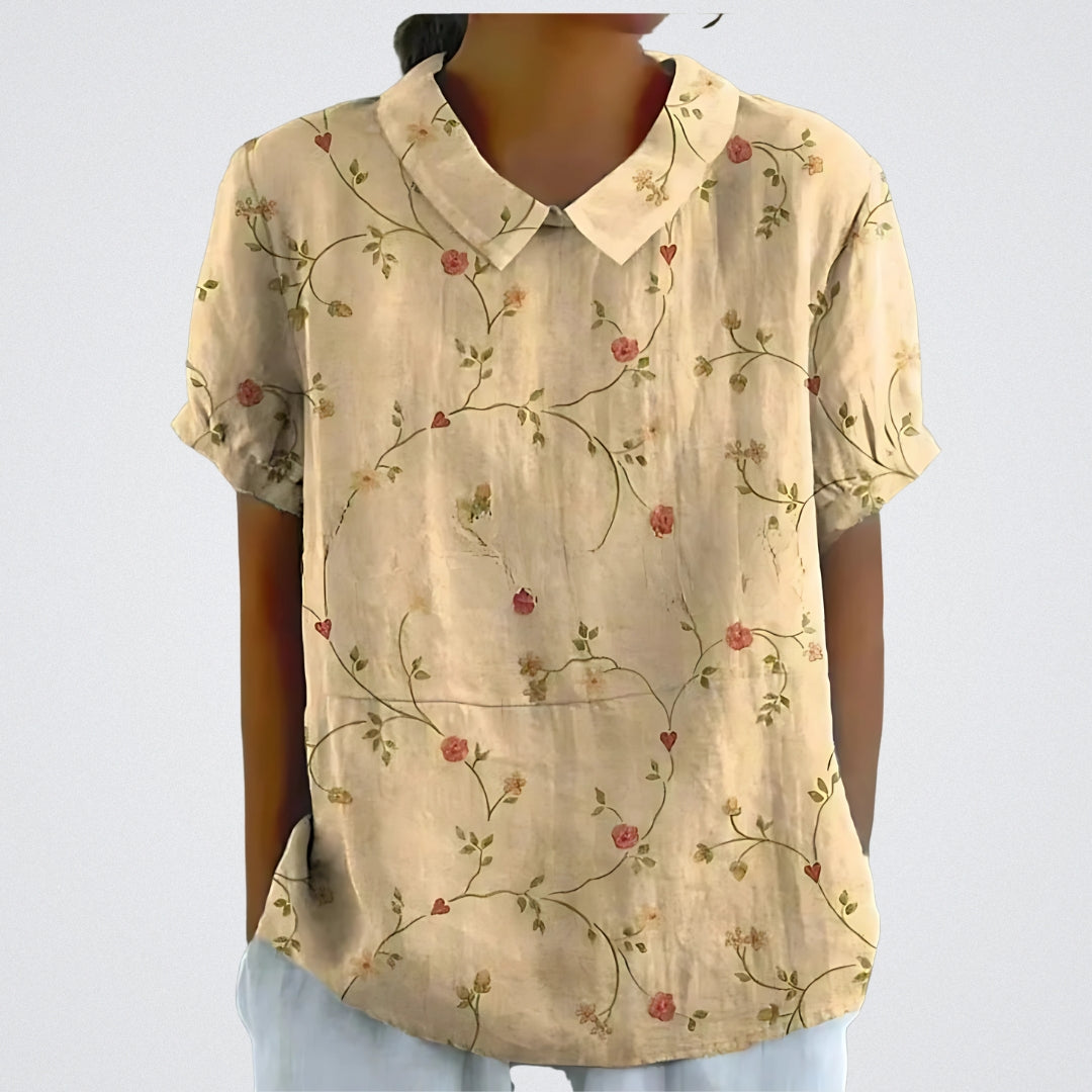 Lina | Blomstret Linnedbluse