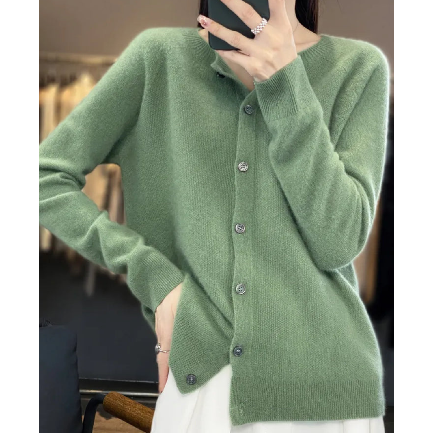 Lea | Dame Cardigan Sweater med Rund Halsudskæring
