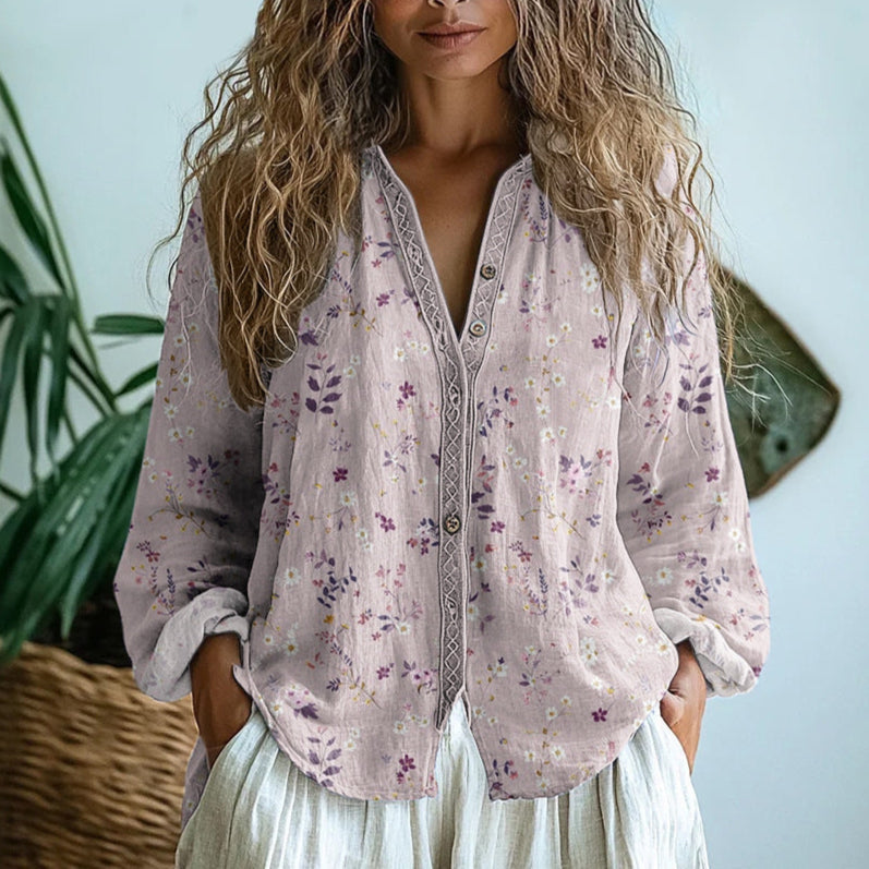 IdaâVintage Bluse Med Bladprint