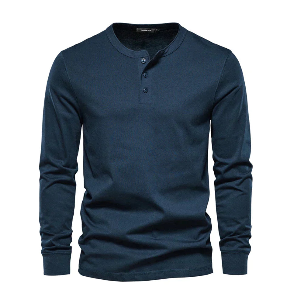 Klassisk Herre Langærmet Bomulds Henley Skjorte