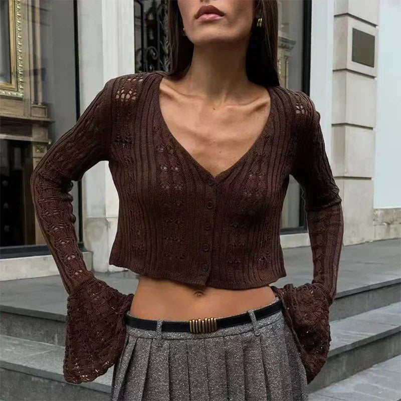 Liva | Dame Hæklet Strikcardigan med Knapper