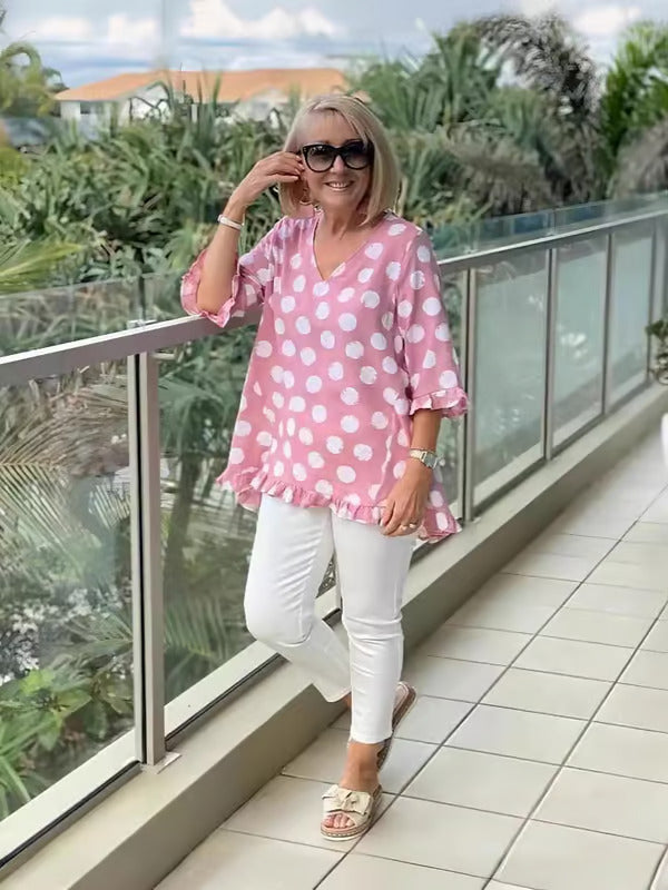 Vintage trykt top med tidløs elegance til kvinder