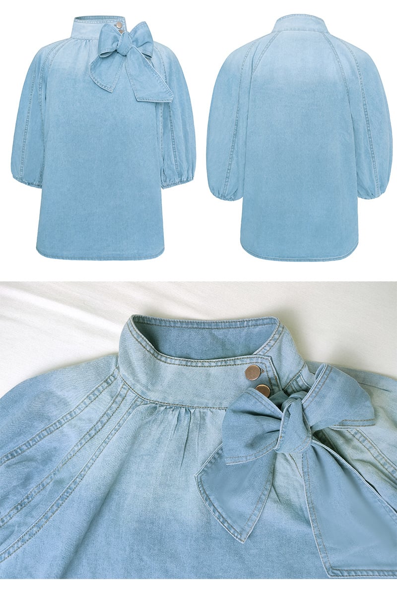 Damebluse med krave og moderne ærmer
