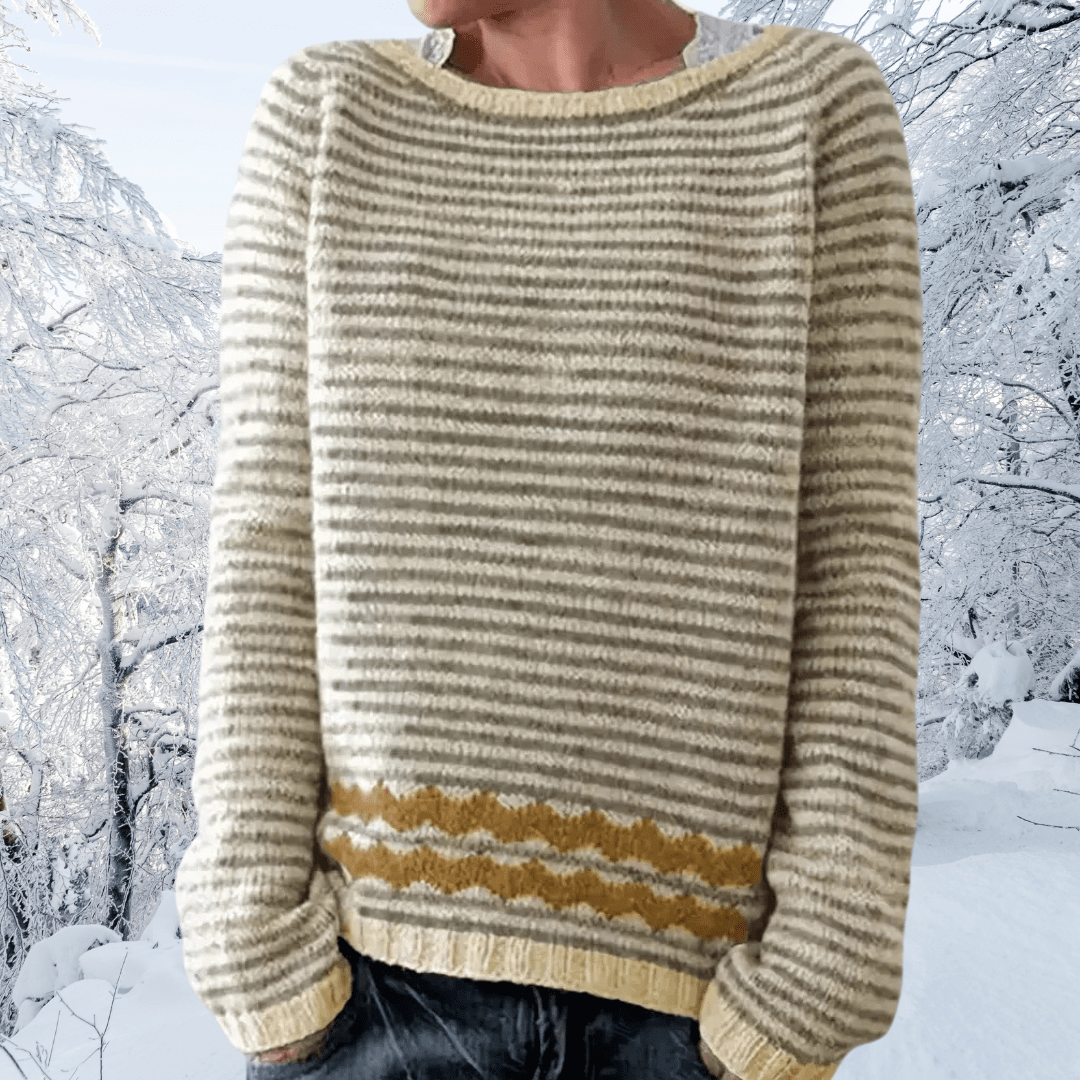 Katrine | Varm Strikket Uldsweater med Striber til Vinter