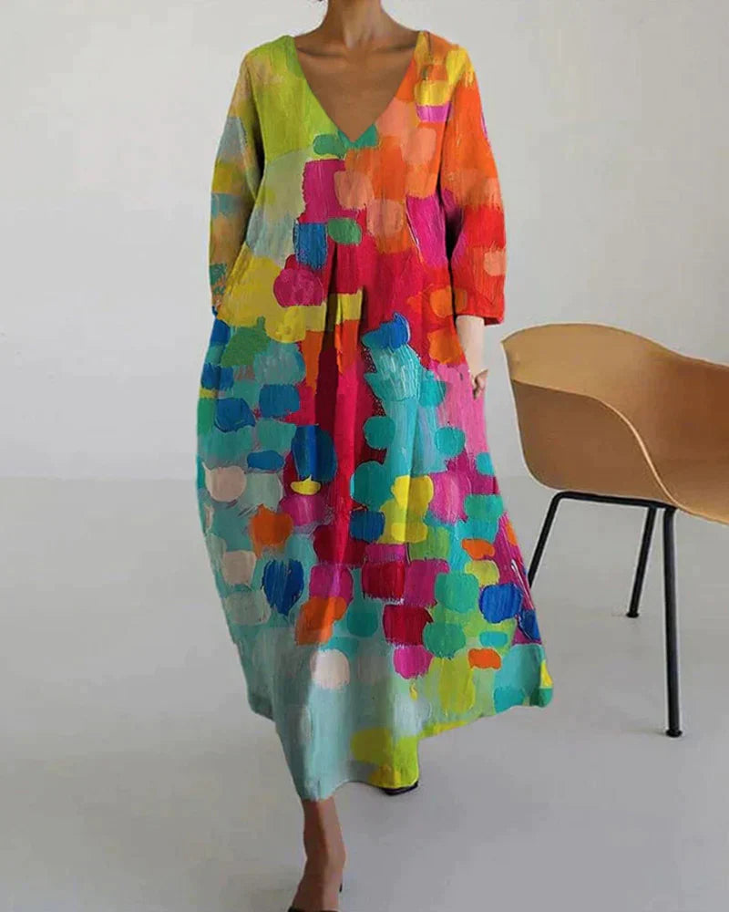 Hilda | Elegant Kjole med Abstrakt Mønster