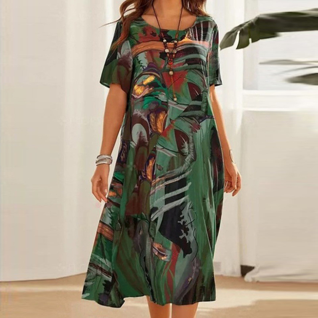 Yovi | Elegant Midi Kjole med Kunstnerisk Print