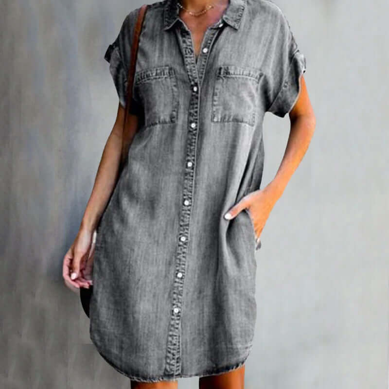 Camilla | Elegant Denim Skjortekjole til Kvinder