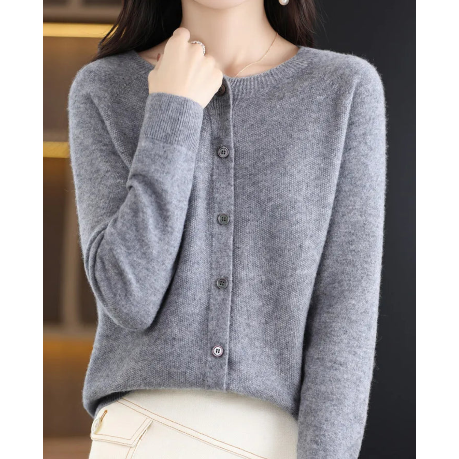 Lea | Dame Cardigan Sweater med Rund Halsudskæring