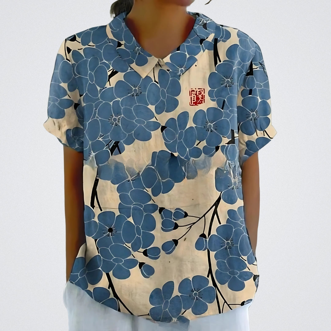Lina | Blomstret Linnedbluse