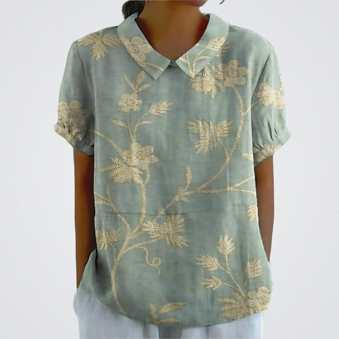 Lina | Blomstret Linnedbluse