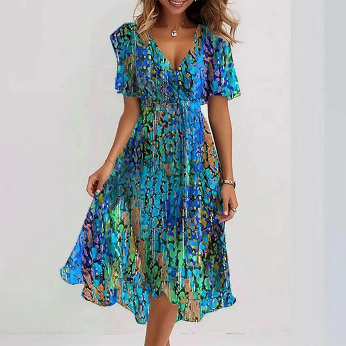 Linne | Elegant Blomstret Sommerkjole