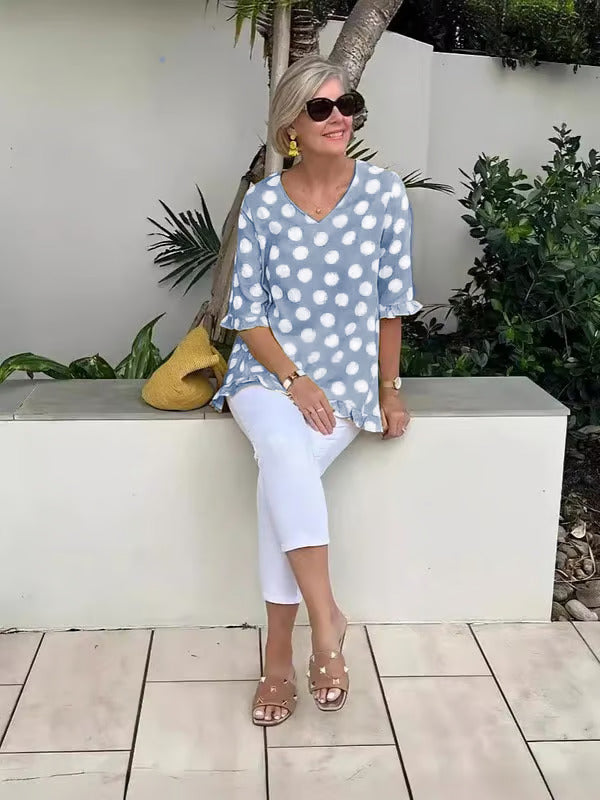 Freja | Elegant Vintage Bluse med Retro Print