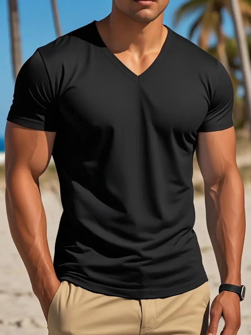 V-Hals T-shirt i Ren Bomuld