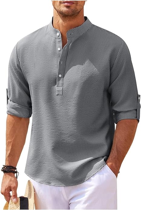Herre Sommer Casual Struktur Henley Skjorte