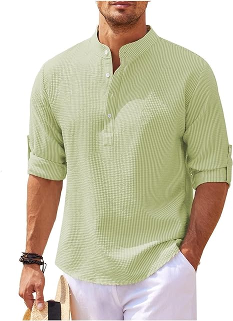 Herre Sommer Casual Struktur Henley Skjorte