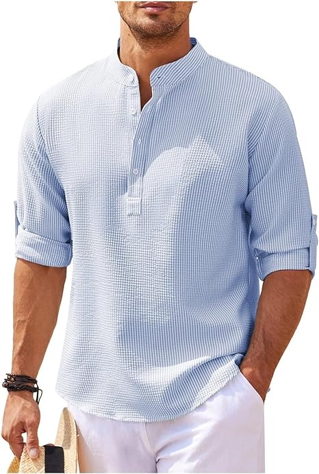 Herre Sommer Casual Struktur Henley Skjorte