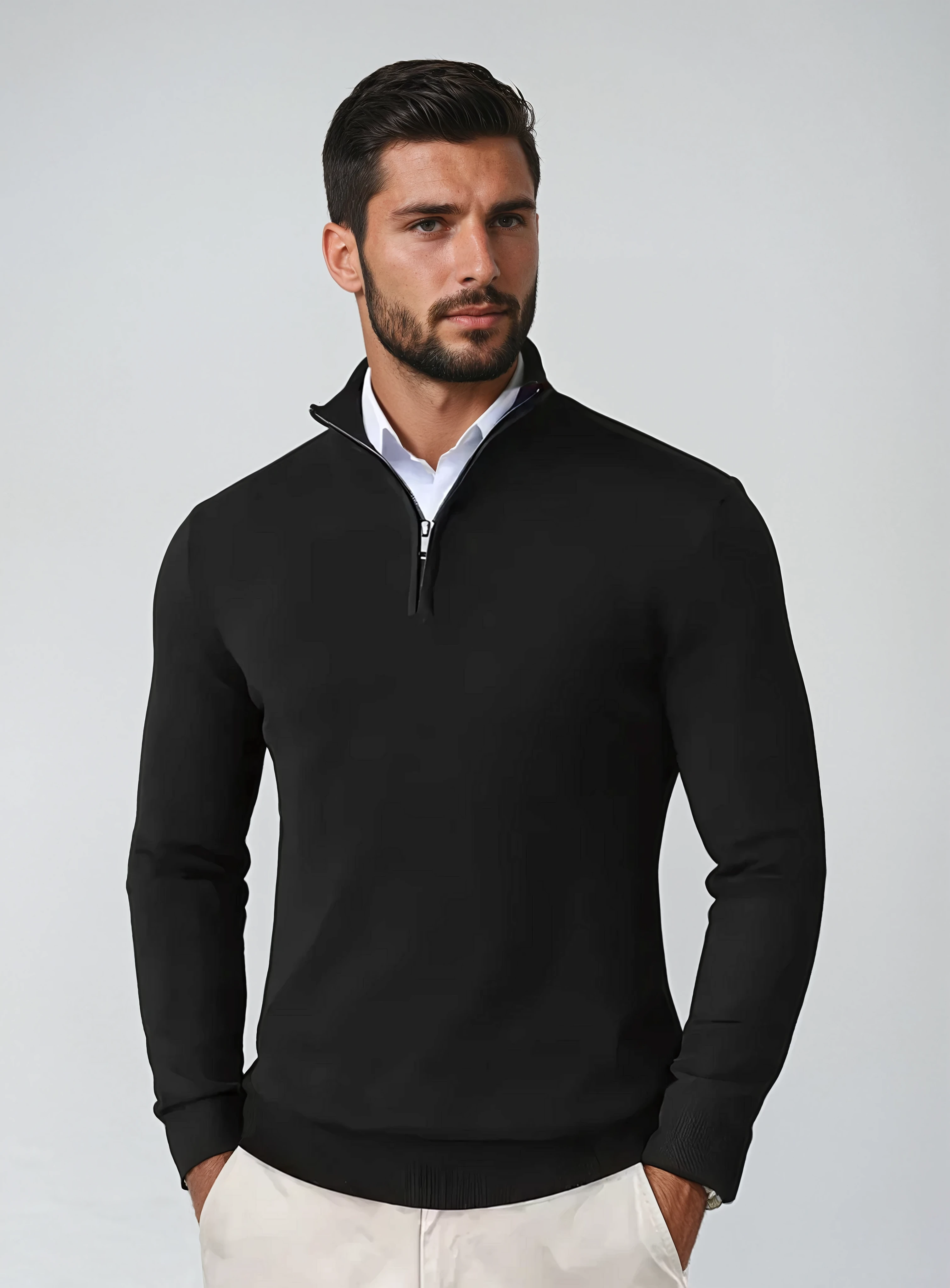 Søren | Sweater med lynlås i bomuldsmix til mænd
