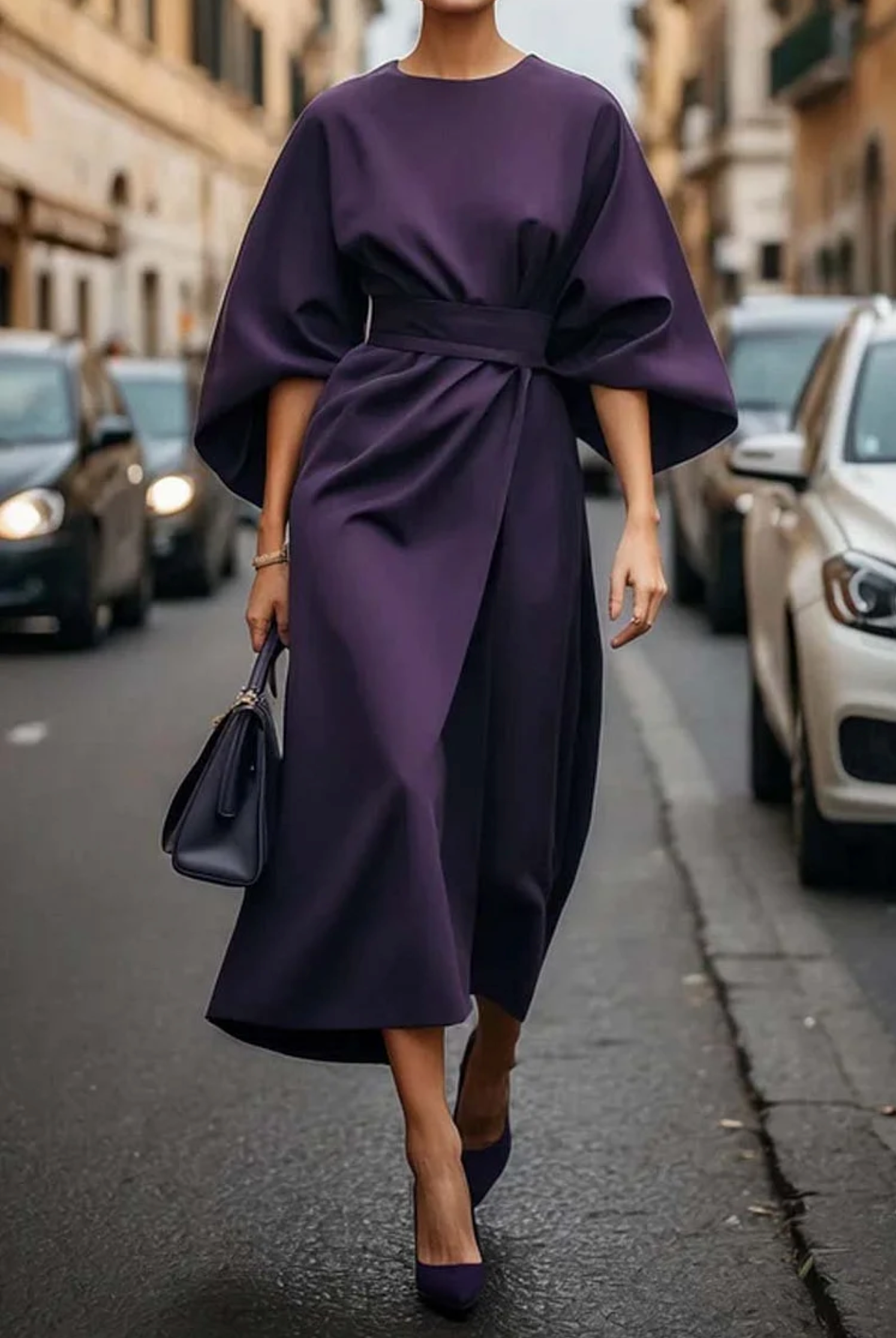 Louise | Elegant Draperet Maxi Kjole med Bælte