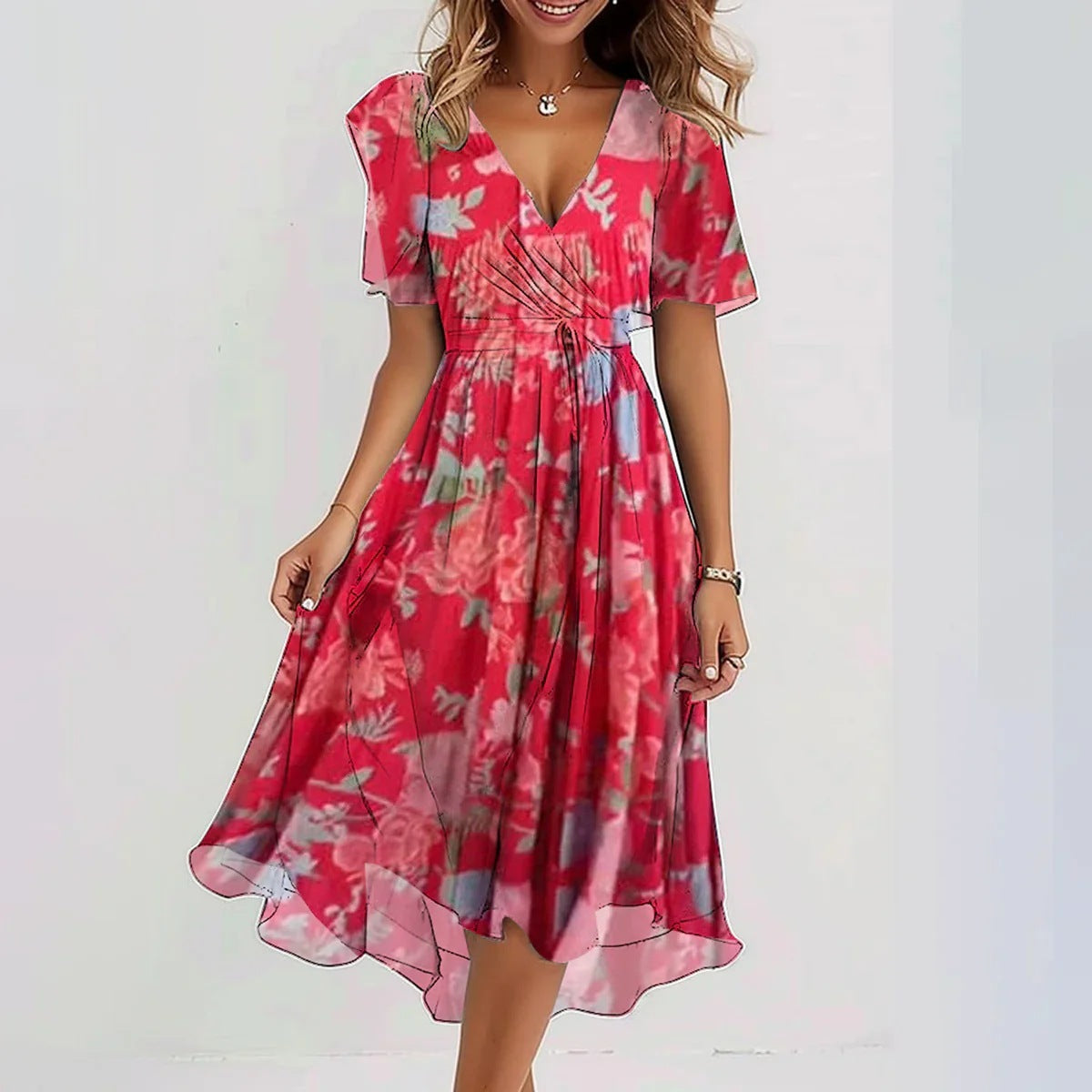 Linne | Elegant Blomstret Sommerkjole