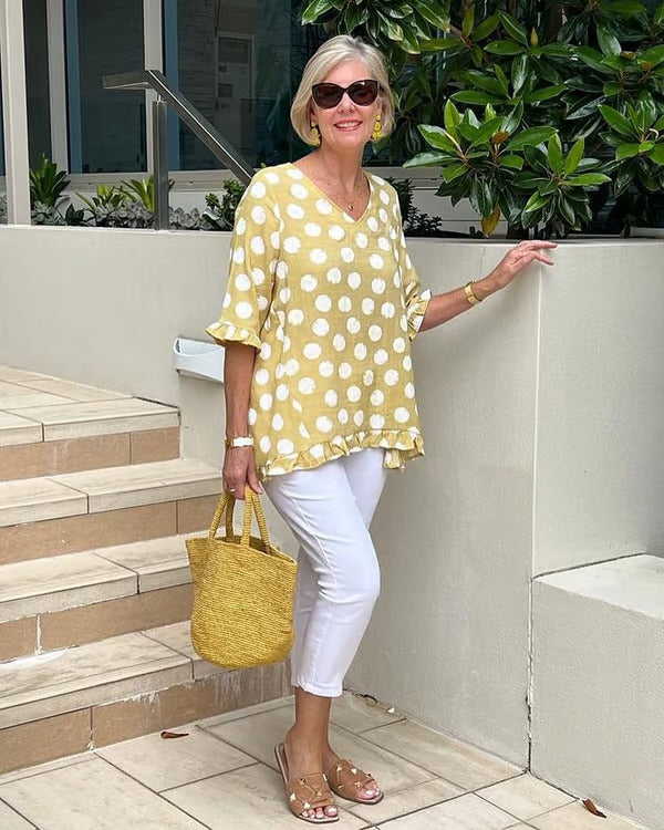 Freja | Elegant Vintage Bluse med Retro Print