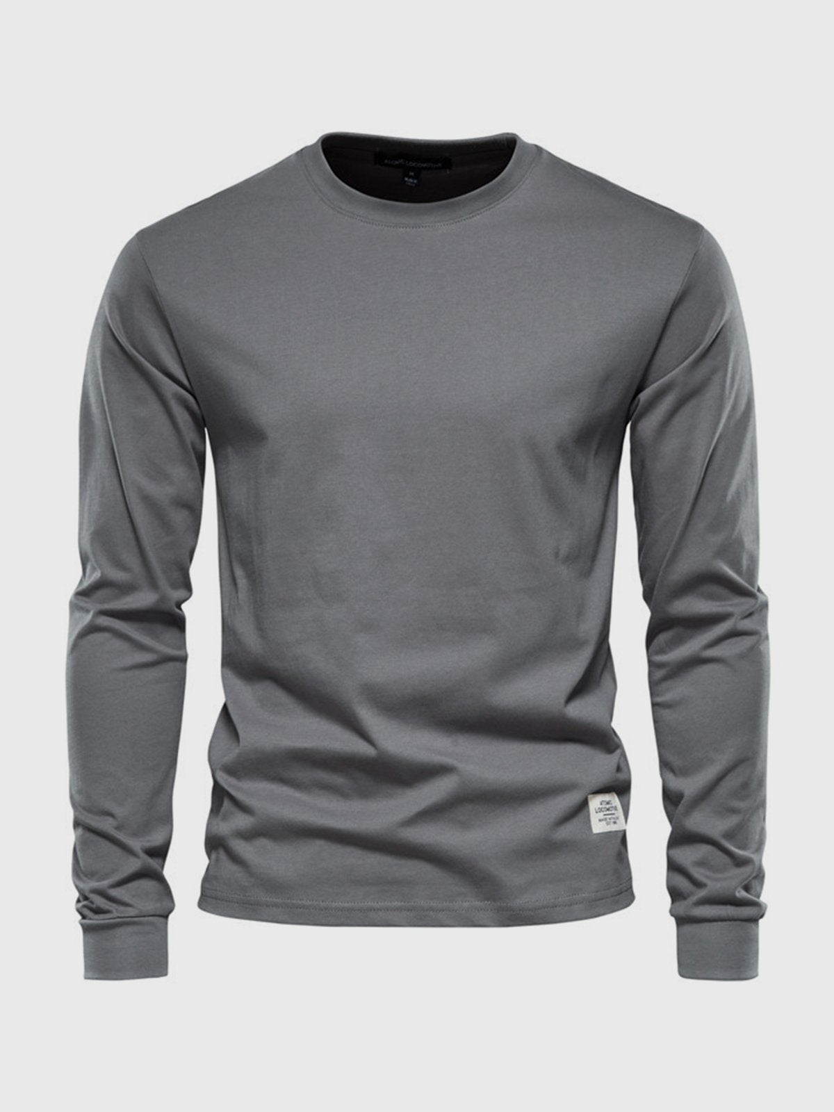 Herre Bomulds T-shirt med Lange Ærmer og Rund Hals