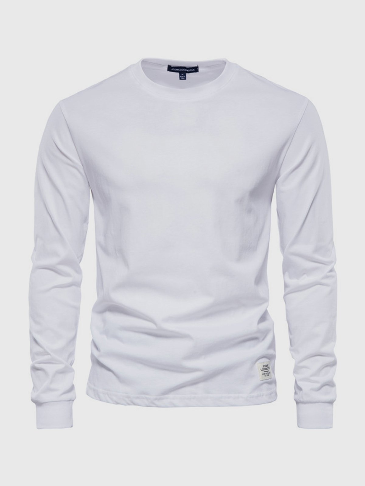 Herre Bomulds T-shirt med Lange Ærmer og Rund Hals