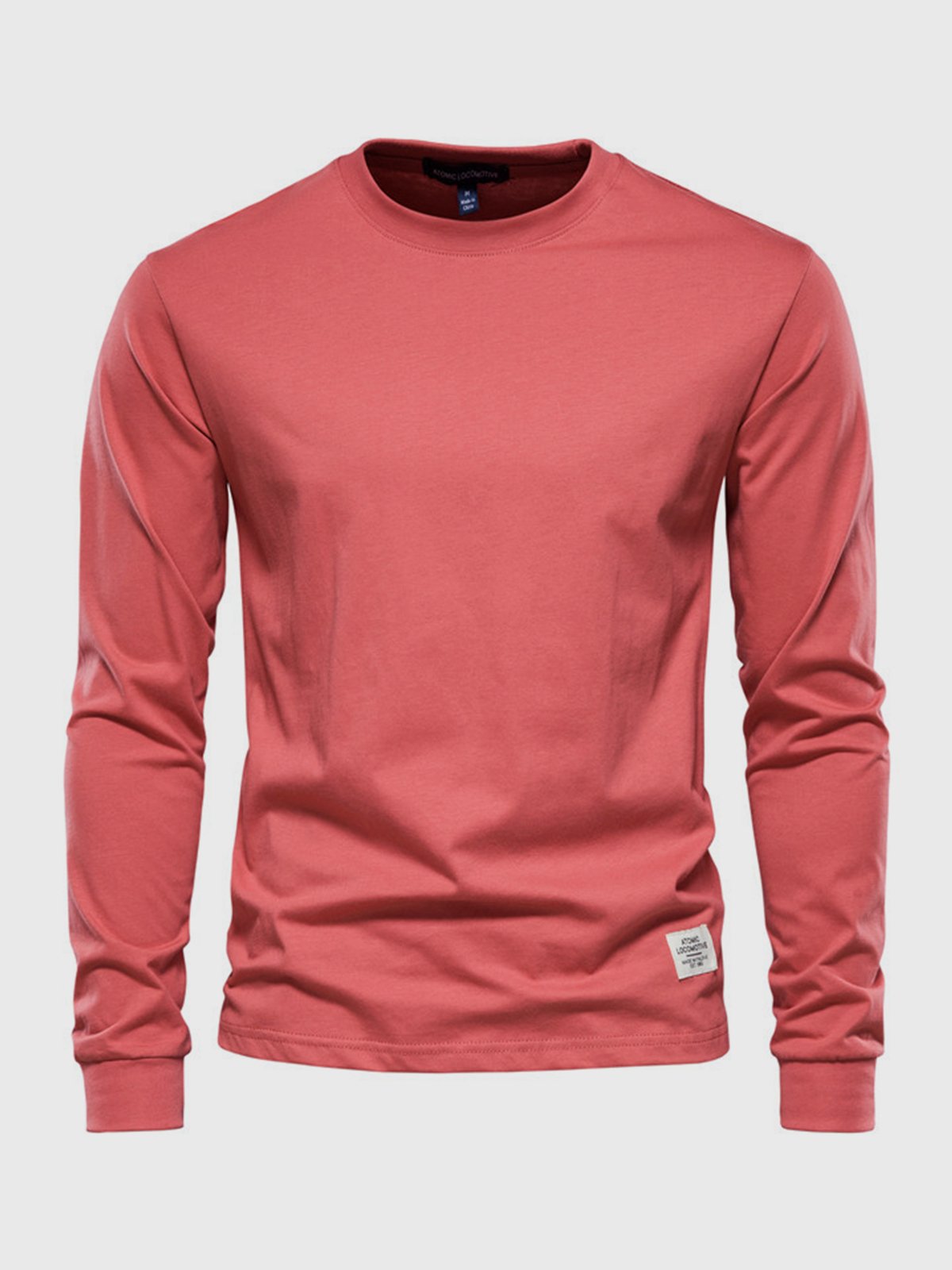 Herre Bomulds T-shirt med Lange Ærmer og Rund Hals