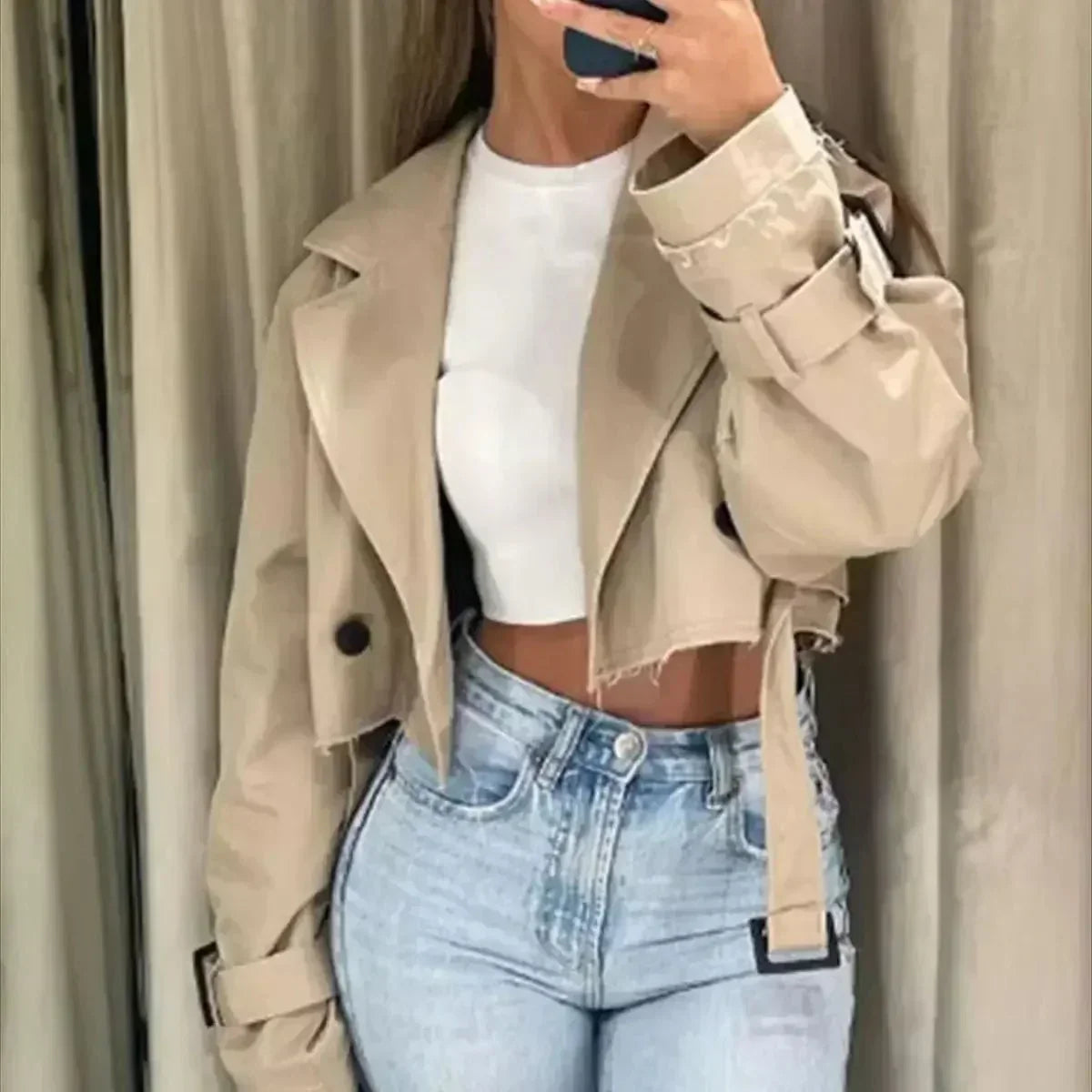 Ella | Elegant Kort Dame Trenchcoat til Hverdag