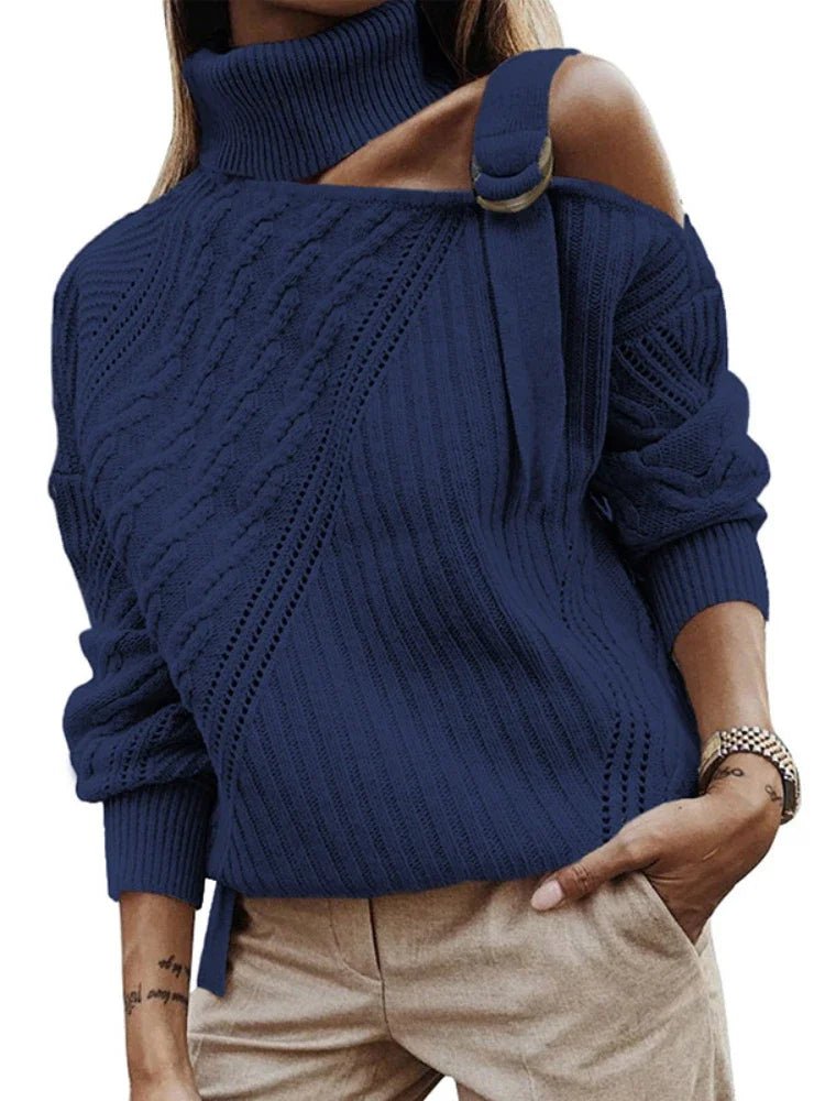 Mette | Vinter Chic Leopard Sweater med Én Skulder