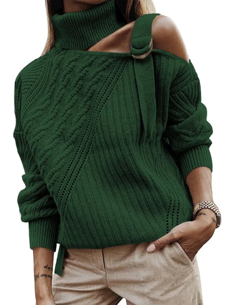 Mette | Vinter Chic Leopard Sweater med Én Skulder